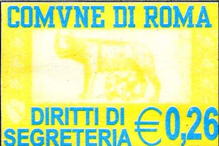Marca da Bollo del Comune di ROMA su Carta Bianca di dimensioni 30 x 20 mm