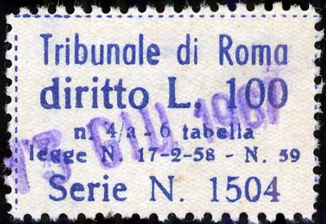 Marca da Bollo del Comune di ROMA su Carta Bianca di dimensioni 28 x 22,5 mm