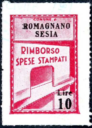 Marca da Bollo del Comune di ROMAGNANO SESIA su di dimensioni 19 x 28,5 mm