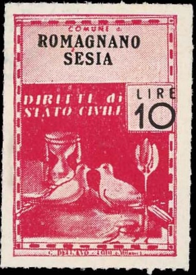 Marca da Bollo del Comune di ROMAGNANO SESIA su Carta Bianca di dimensioni 21,5 x 32 mm