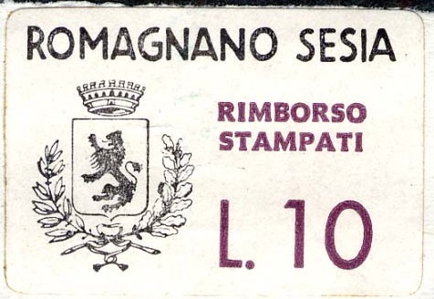 Marca da Bollo del Comune di ROMAGNANO SESIA su Carta Bianca di dimensioni 32 x 23 mm