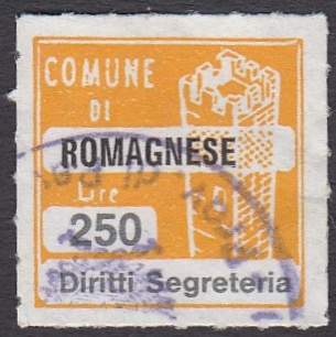 Marca da Bollo del Comune di ROMAGNESE su Carta Bianca di dimensioni 20 x 20 mm