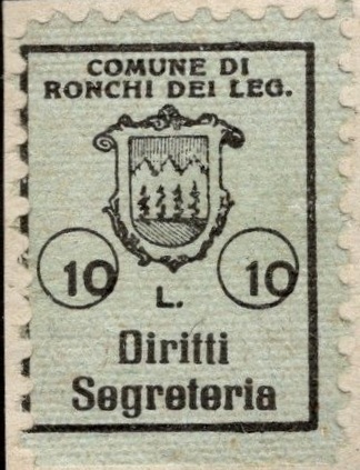 Marca da Bollo del Comune di RONCHI DEI LEGIONARI su Carta Colorata di dimensioni 14 x 19 mm