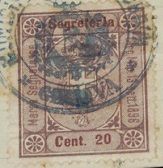 Marca da Bollo del Comune di RONCO SCRIVIA su Carta Bianca di dimensioni 25,5 x 31 mm
