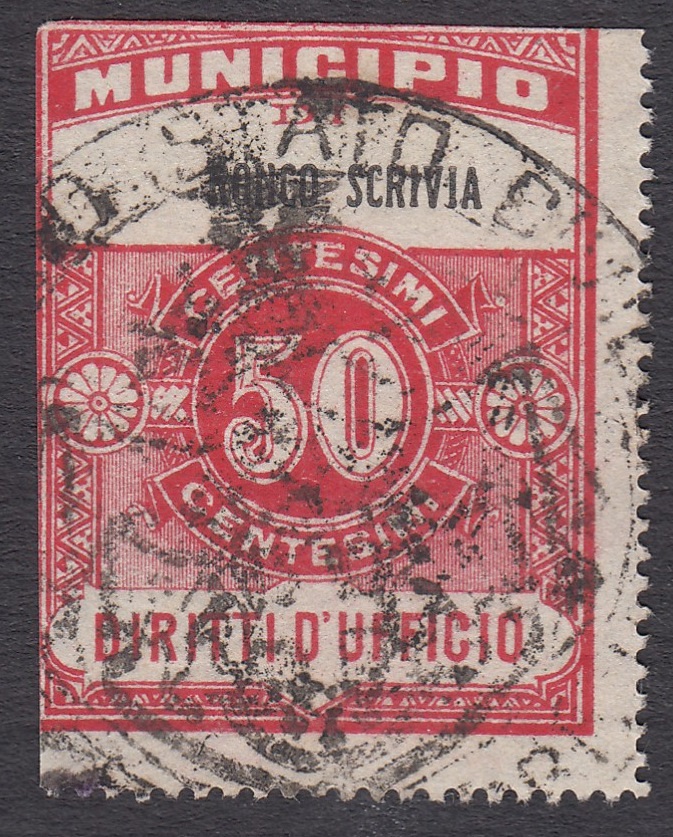 Marca da Bollo del Comune di RONCO SCRIVIA su Carta Bianca di dimensioni 23 x 31 mm