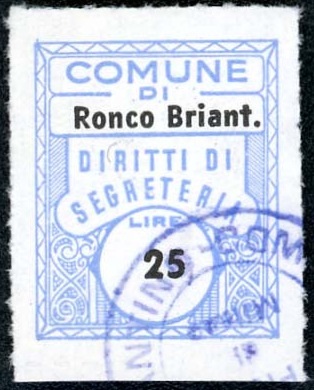 Marca da Bollo del Comune di RONCO BRIANTINO su Carta Bianca di dimensioni 17 x 21 mm