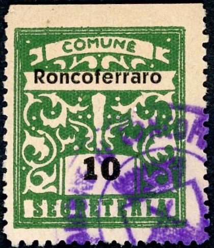 Marca da Bollo del Comune di RONCOFERRARO su di dimensioni 23 x 27 mm