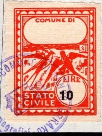 Marca da Bollo del Comune di RONCOFERRARO su Carta Bianca di dimensioni 22,5 x 28 mm