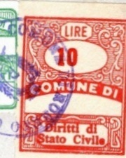 Marca da Bollo del Comune di RORETO CHISONE su Carta Bianca di dimensioni 22 x 28 mm
