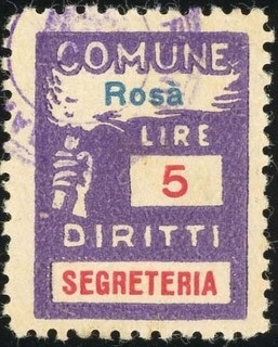 Marca da Bollo del Comune di ROSA´ su Carta Bianca Sottile di dimensioni mm