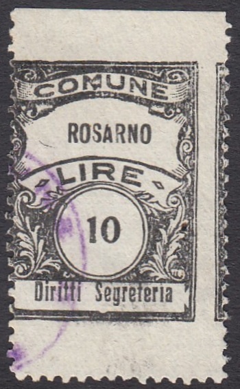 Marca da Bollo del Comune di ROSARNO su Carta Bianca di dimensioni 22 x 35 mm