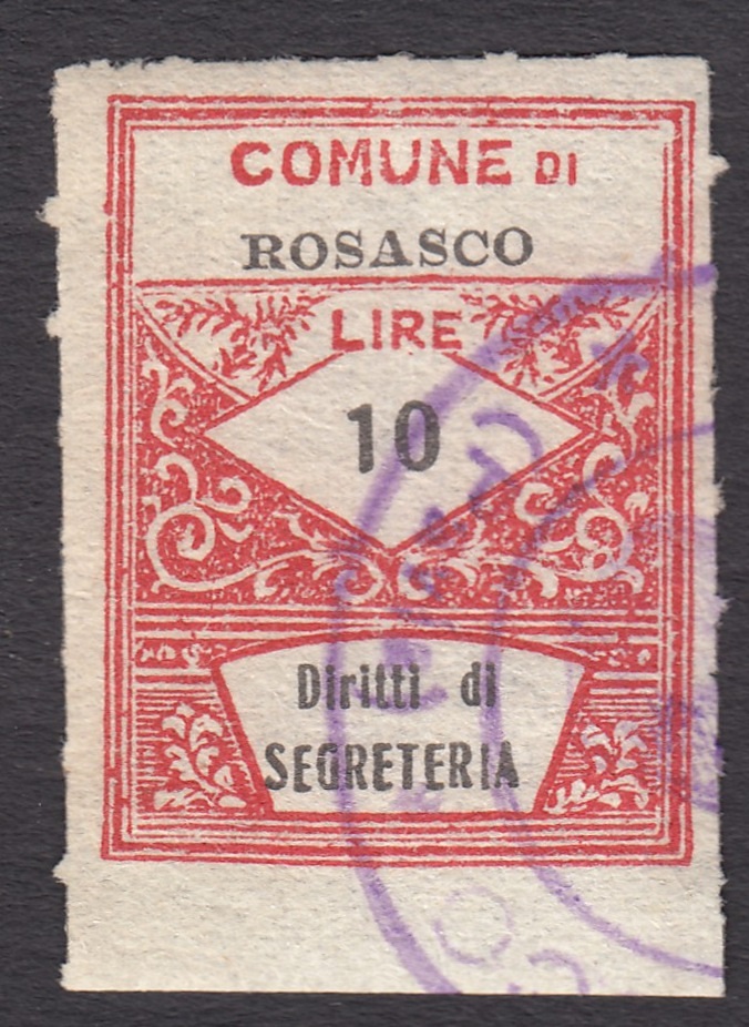 Marca da Bollo del Comune di ROSASCO su Carta Bianca Sottile di dimensioni 22 x 28 mm