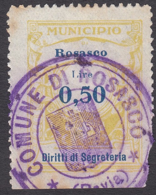 Marca da Bollo del Comune di ROSASCO su Carta Bianca di dimensioni 24 x 31 mm