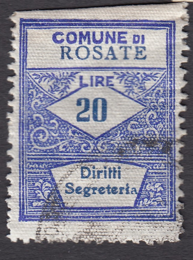Marca da Bollo del Comune di ROSATE su Carta Bianca di dimensioni 22 x 28 mm