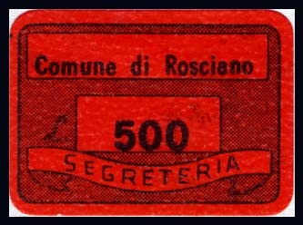 Marca da Bollo del Comune di ROSCIANO su Carta Colorata di dimensioni 20 x 13,5 mm