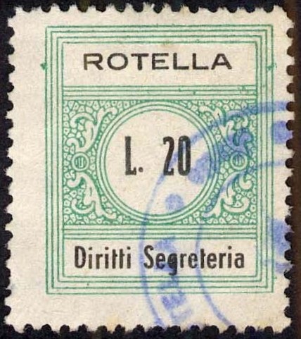 Marca da Bollo del Comune di ROTELLA su Carta Bianca di dimensioni 22 x 26 mm