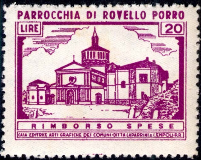 Marca da Bollo del Comune di ROVELLO PORRO su Carta Bianca di dimensioni 37,5 x 28 mm