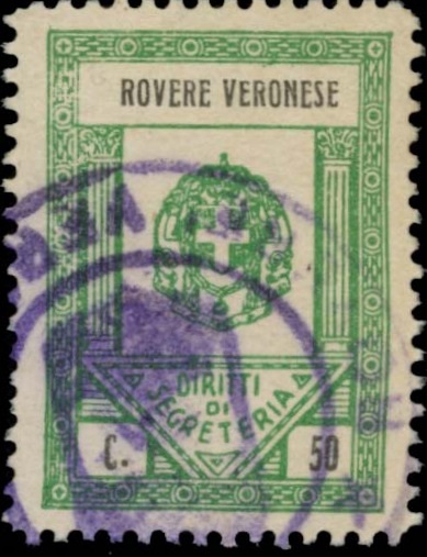 Marca da Bollo del Comune di ROVERE VERONESE su Carta Bianca Sottile di dimensioni 21 x 30 mm