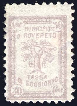 Marca da Bollo del Comune di ROVERETO su Carta Bianca di dimensioni 31 x 20 mm