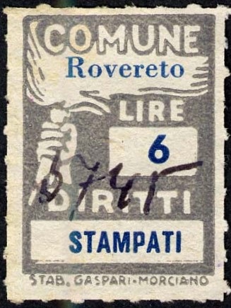 Marca da Bollo del Comune di ROVERETO su di dimensioni 18,5 x 26 mm
