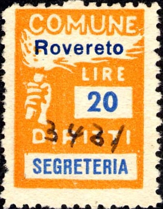Marca da Bollo del Comune di ROVERETO su di dimensioni 18 x 25 mm