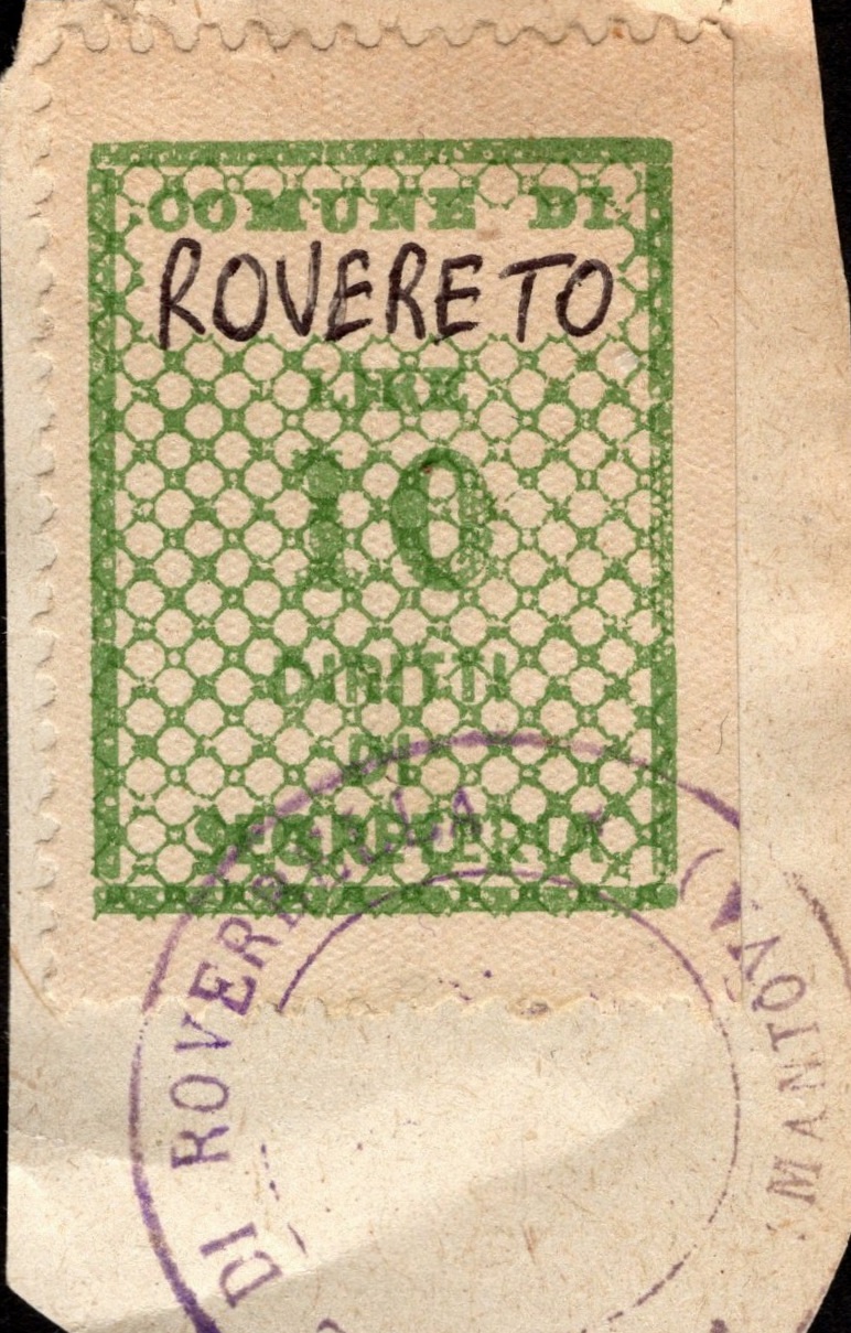Marca da Bollo del Comune di ROVERETO su Carta Bianca di dimensioni 22 x 28 mm