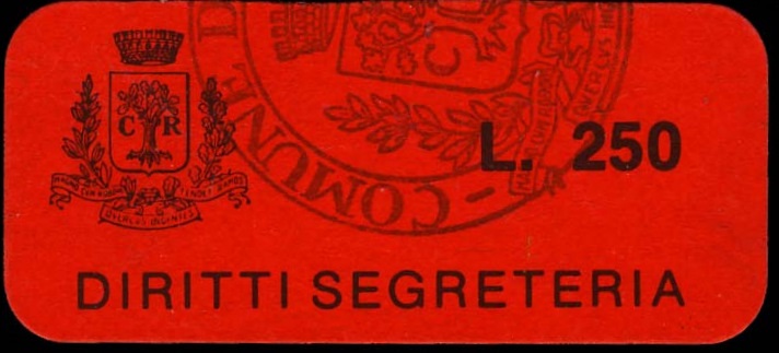 Marca da Bollo del Comune di ROVERETO su Carta Colorata di dimensioni 23 x 13 mm