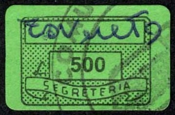 Marca da Bollo del Comune di ROVERETO su Carta Colorata di dimensioni 20 x 14 mm