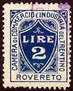 Marca da Bollo del Comune di ROVERETO su Carta Bianca di dimensioni 20 x 25,5 mm