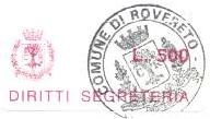 Marca da Bollo del Comune di ROVERETO su Carta Bianca di dimensioni 39 x 16 mm