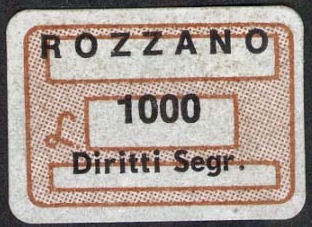 Marca da Bollo del Comune di ROZZANO su Carta Bianca di dimensioni 18,5 x 12,5 mm