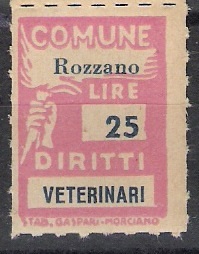 Marca da Bollo del Comune di ROZZANO su Carta Bianca di dimensioni 21 x 28 mm