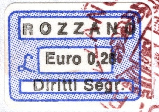 Marca da Bollo del Comune di ROZZANO su Carta Bianca di dimensioni 20 x 14 mm