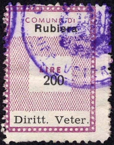 Marca da Bollo del Comune di RUBIERA su di dimensioni 20 x 28 mm
