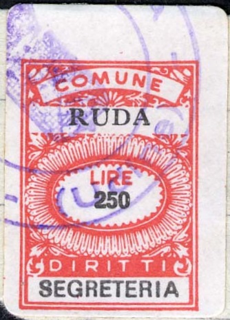 Marca da Bollo del Comune di RUDA su Carta Bianca di dimensioni 17 x 24 mm