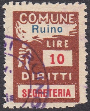 Marca da Bollo del Comune di RUINO su Carta Bianca di dimensioni 18,5 x 25 mm