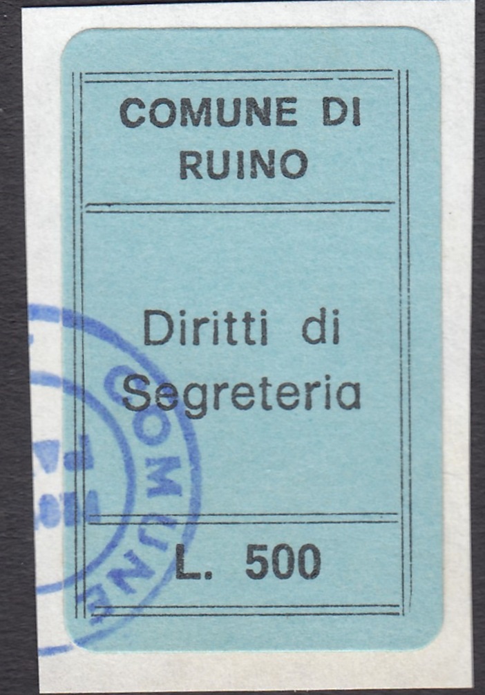 Marca da Bollo del Comune di RUINO su Carta Colorata di dimensioni 19 x 21,5 mm