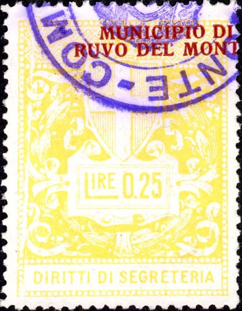 Marca da Bollo del Comune di RUVO DEL MONTE su Carta Bianca di dimensioni 27 X 36 mm