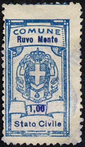 Marca da Bollo del Comune di RUVO DEL MONTE su Carta Bianca di dimensioni 17,5 x 33,5 mm