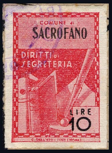 Marca da Bollo del Comune di SACROFANO su Carta Bianca Sottile di dimensioni 21 X 32 mm