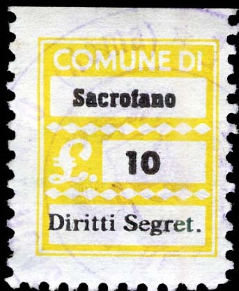 Marca da Bollo del Comune di SACROFANO su Carta Bianca di dimensioni 20 x 28 mm