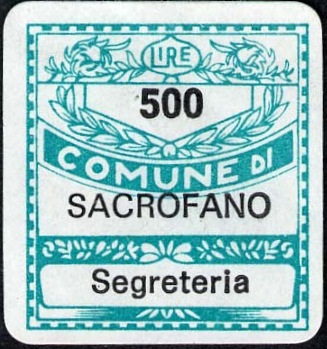 Marca da Bollo del Comune di SACROFANO su Carta Bianca di dimensioni 19 x 21 mm