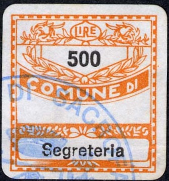 Marca da Bollo del Comune di SACROFANO su Carta Bianca di dimensioni 19 x 21 mm