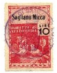 Marca da Bollo del Comune di SAGLIANO MICCA su Carta Bianca Sottile di dimensioni 21 X 32 mm