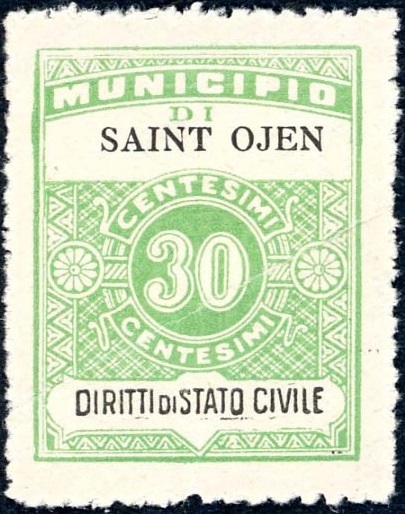 Marca da Bollo del Comune di SAINT OYEN su Carta Bianca di dimensioni 22 x 29 mm