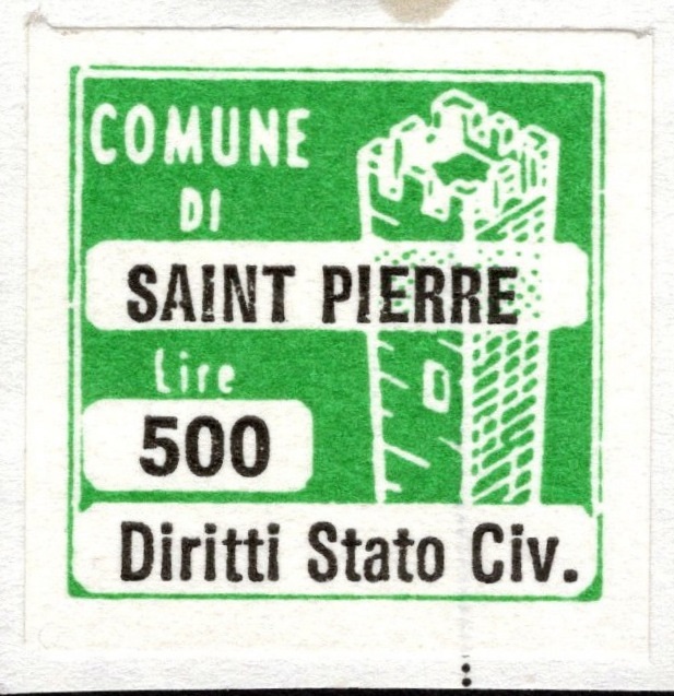 Marca da Bollo del Comune di SAINT PIERRE su Carta Bianca di dimensioni 20 x 14 mm