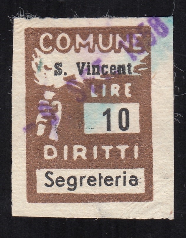 Marca da Bollo del Comune di SAINT VINCENT su Carta Bianca di dimensioni 18 x 25 mm