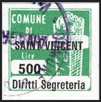 Marca da Bollo del Comune di SAINT VINCENT su Carta Bianca di dimensioni 20 x 20 mm