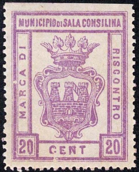 Marca da Bollo del Comune di SALA CONSILINA su Carta Bianca Sottile di dimensioni 26,5 x 35 mm