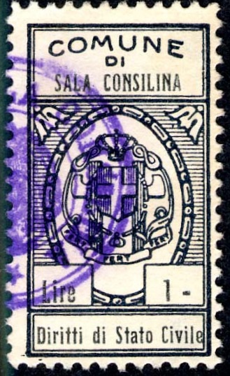 Marca da Bollo del Comune di SALA CONSILINA su Carta Bianca di dimensioni 17 x 32 mm